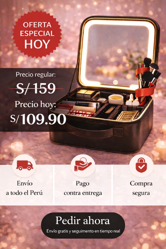 MALETIN DE MAQUILLAJE CON ESPEJO LED
